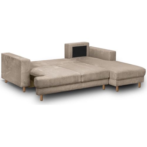 Canapé D'angle à Droite Convertible 4 Places En Velours Côtelé Taupe - Marceau