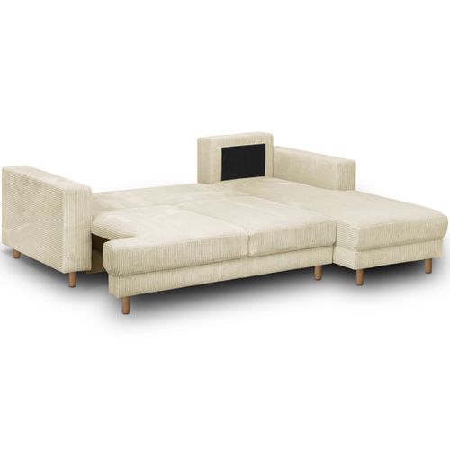 Canapé D'angle à Droite Convertible 4 Places En Velours Côtelé Beige - Marceau