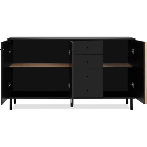 Buffet 3 Portes, 4 Tiroirs Noir Et Effet Chêne - Morgan