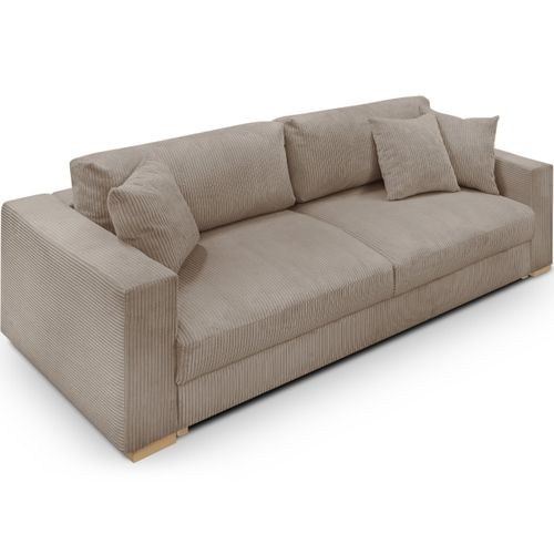 Canapé Convertible 3 Places En Velours Côtelé Taupe - Robin
