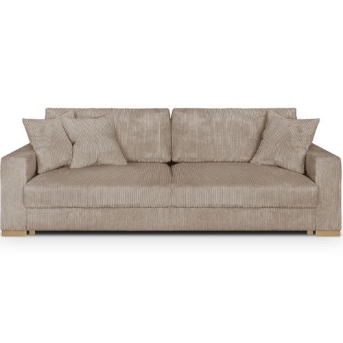 Canapé Convertible 3 Places En Velours Côtelé Taupe - Robin