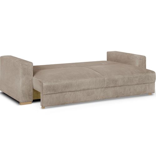 Canapé Convertible 3 Places En Velours Côtelé Taupe - Robin