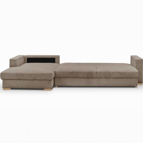Canapé D'angle à Gauche Convertible 5 Places En Velours Côtelé Taupe - Robin