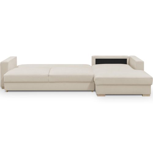 Canapé D'angle à Droite Convertible 5 Places En Tissu Chenille Beige - Robin