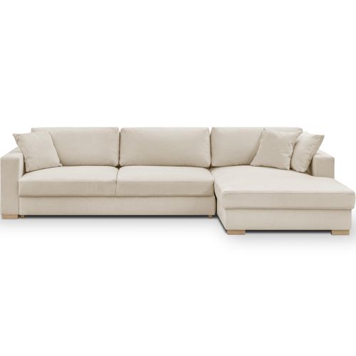 Canapé D'angle à Droite Convertible 5 Places En Tissu Chenille Beige - Robin