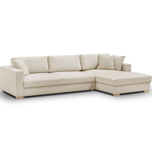Canapé D'angle à Droite Convertible 5 Places En Tissu Chenille Beige - Robin