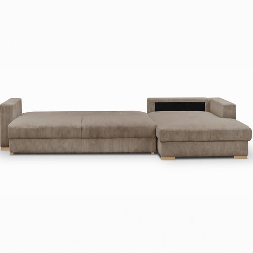 Canapé D'angle à Droite Convertible 5 Places En Velours Côtelé Taupe - Robin
