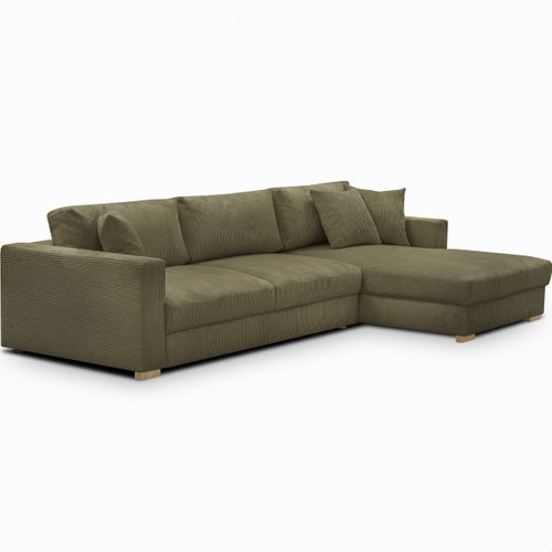 Canapé D'angle à Droite Convertible 5 Places En Velours Côtelé Vert Kaki - Robin