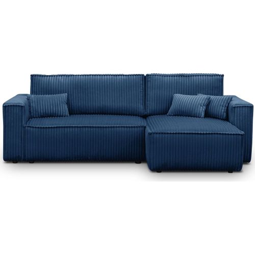 Canapé D'angle Convertible Réversible 4 Places En Velours Gros Côtelé Bleu Foncé - Livia