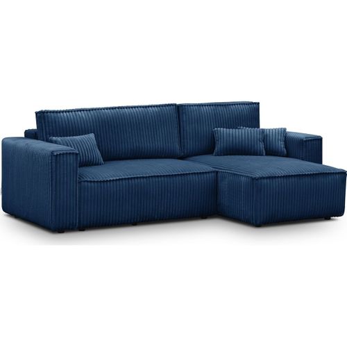 Canapé D'angle Convertible Réversible 4 Places En Velours Gros Côtelé Bleu Foncé - Livia