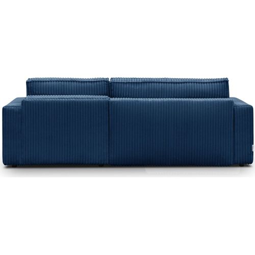 Canapé D'angle Convertible Réversible 4 Places En Velours Gros Côtelé Bleu Foncé - Livia