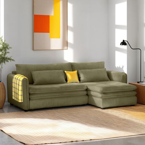 Canapé D'angle Convertible Réversible 3 Places En Velours Côtelé Vert Kaki - Baya