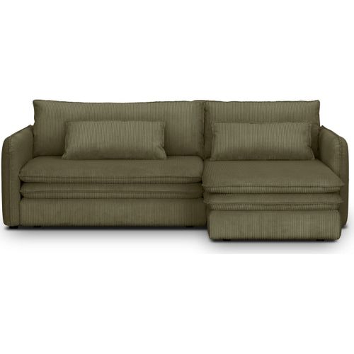 Canapé D'angle Convertible Réversible 3 Places En Velours Côtelé Vert Kaki - Baya