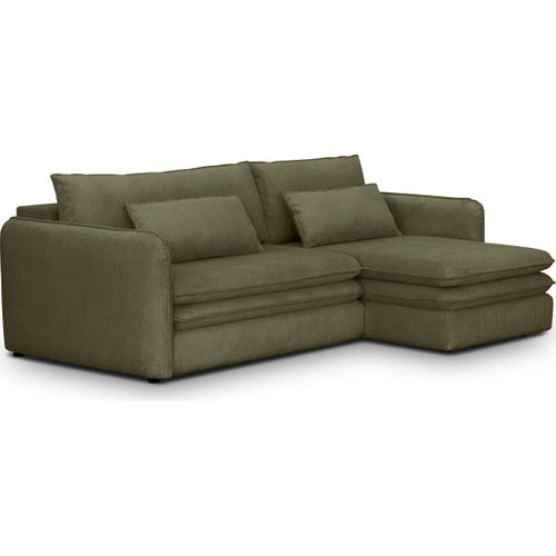 Canapé D'angle Convertible Réversible 3 Places En Velours Côtelé Vert Kaki - Baya