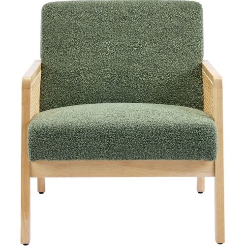 Fauteuil En Cannage Et Tissu Bouclé Vert - Mani