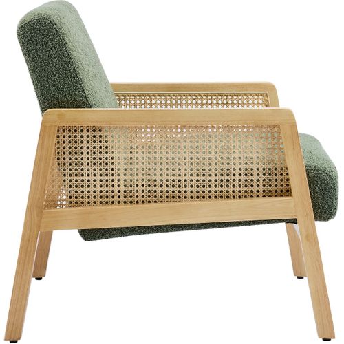 Fauteuil En Cannage Et Tissu Bouclé Vert - Mani