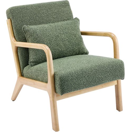 Fauteuil En Bois Et Tissu Bouclé Vert - Lanna
