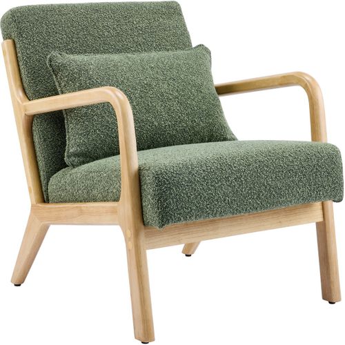 Fauteuil En Bois Et Tissu Bouclé Vert - Lanna