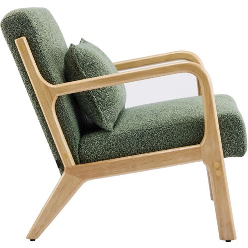 Fauteuil En Bois Et Tissu Bouclé Vert - Lanna