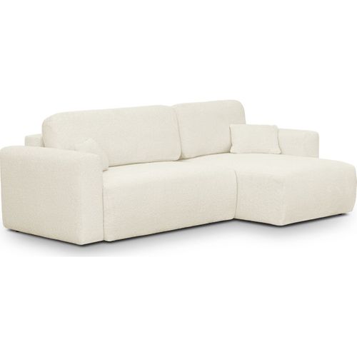 Canapé D'angle Réversible Convertible 4 Places Avec Coffre En Tissu Bouclé Beige - Davis