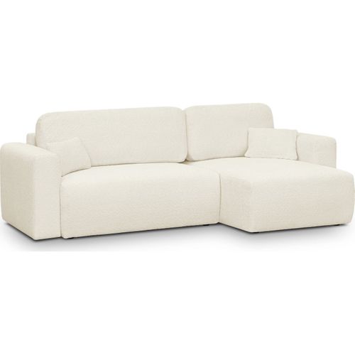 Canapé D'angle Réversible Convertible 4 Places Avec Coffre En Tissu Bouclé Beige - Davis