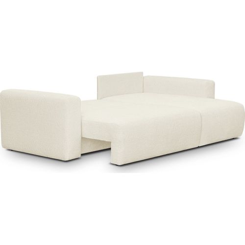 Canapé D'angle Réversible Convertible 4 Places Avec Coffre En Tissu Bouclé Beige - Davis