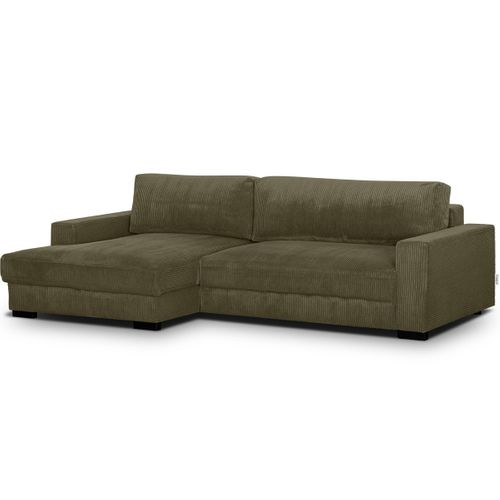 Canapé D'angle à Gauche Convertible 3 Places En Velours Côtelé Vert Kaki - Arty
