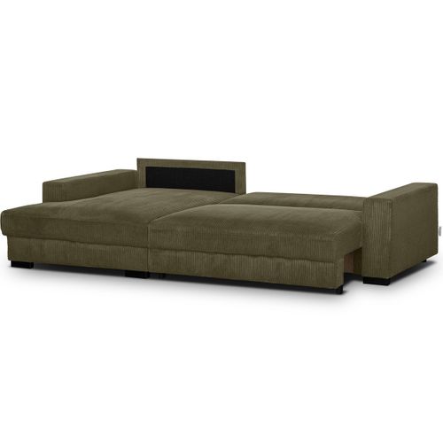 Canapé D'angle à Gauche Convertible 3 Places En Velours Côtelé Vert Kaki - Arty