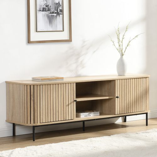 Meuble TV 2 Portes Rainurées Couleur Chêne L160xh55 Cm - Solna
