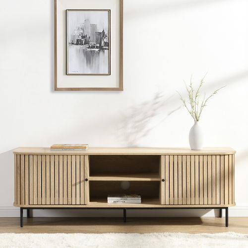 Meuble TV 2 Portes Rainurées Couleur Chêne L160xh55 Cm - Solna