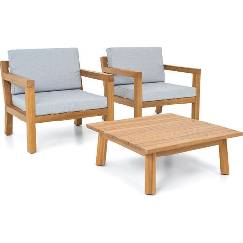 Salon De Jardin 2 Places En Bois Fsc - 2 Fauteuils Et Table Basse - Palau