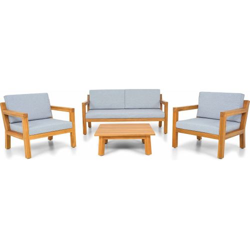 Salon De Jardin 4 Places En Bois Fsc - Canapé 2 Pl., 2 Fauteuils Et Table Basse - Palau