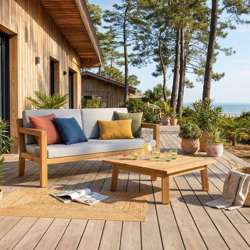 Salon De Jardin 2 Places En Bois Fsc - Canapé 2 Pl. Et Table Basse - Palau