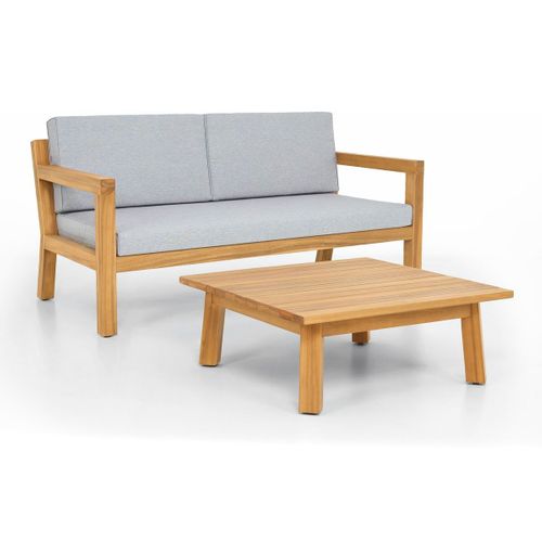 Salon De Jardin 2 Places En Bois Fsc - Canapé 2 Pl. Et Table Basse - Palau