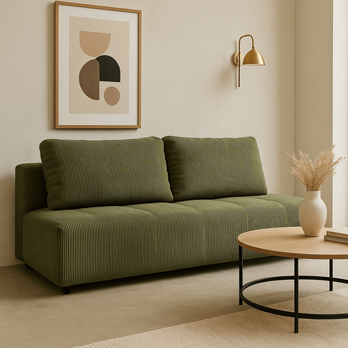 Canapé Convertible 3 Places En Velours Côtelé Vert Kaki - Sacha