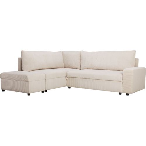 Canapé D'angle Convertible Réversible 4/5 Places En Velours Côtelé Beige - Malte