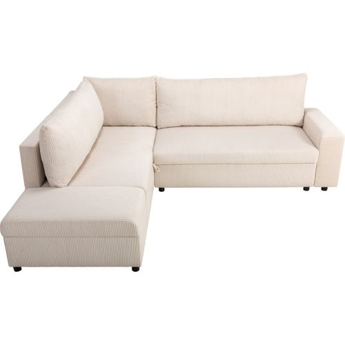 Canapé D'angle Convertible Réversible 4/5 Places En Velours Côtelé Beige - Malte