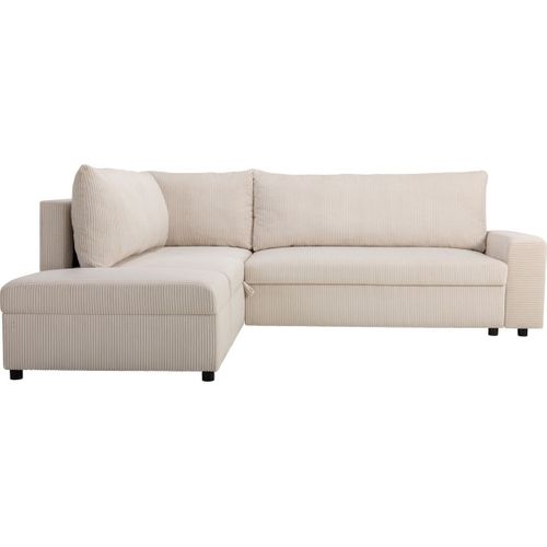 Canapé D'angle Convertible Réversible 4/5 Places En Velours Côtelé Beige - Malte