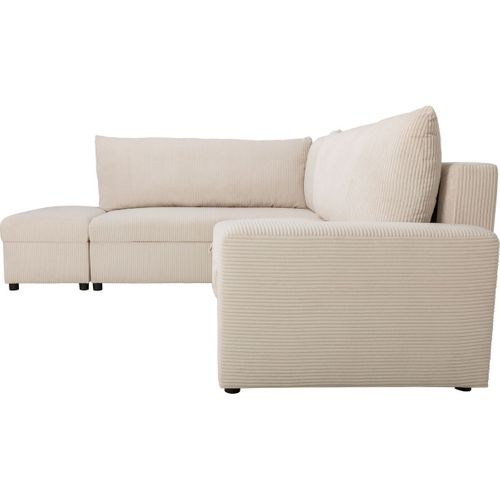 Canapé D'angle Convertible Réversible 4/5 Places En Velours Côtelé Beige - Malte