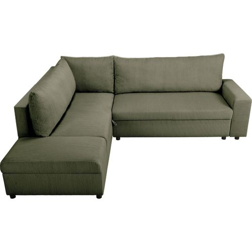 Canapé D'angle Convertible Réversible 4/5 Places En Velours Côtelé Vert Kaki - Malte