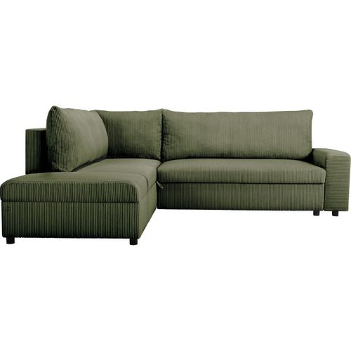 Canapé D'angle Convertible Réversible 4/5 Places En Velours Côtelé Vert Kaki - Malte