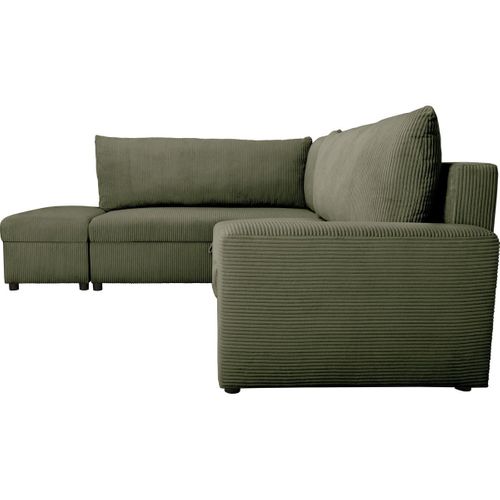 Canapé D'angle Convertible Réversible 4/5 Places En Velours Côtelé Vert Kaki - Malte