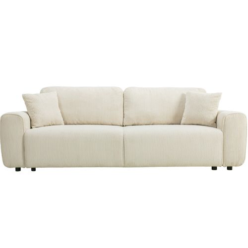 Canapé Convertible 3 Places En Velours Côtelé Beige - Grazia