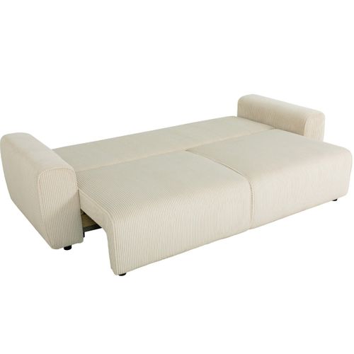 Canapé Convertible 3 Places En Velours Côtelé Beige - Grazia