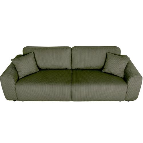 Canapé Convertible 3 Places En Velours Côtelé Vert Kaki - Grazia