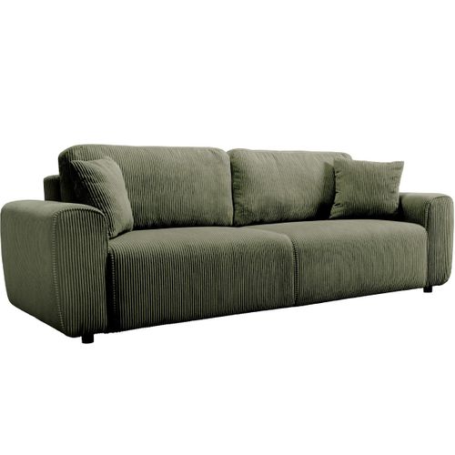Canapé Convertible 3 Places En Velours Côtelé Vert Kaki - Grazia