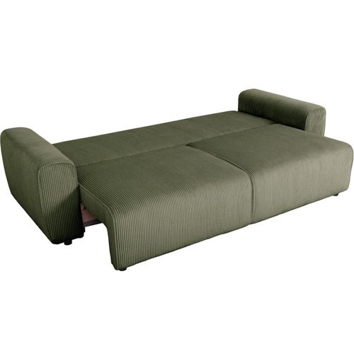 Canapé Convertible 3 Places En Velours Côtelé Vert Kaki - Grazia