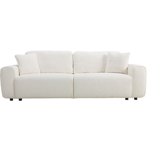 Canapé Convertible 3 Places En Tissu Bouclé Beige - Grazia