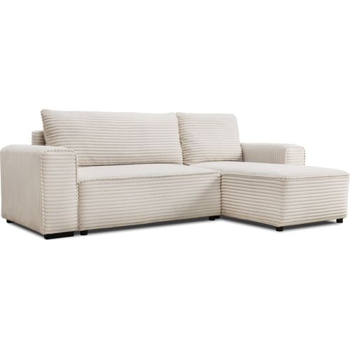 Canapé D'angle Convertible Réversible 3/4 Places En Velours Gros Côtelé Beige - Farrow