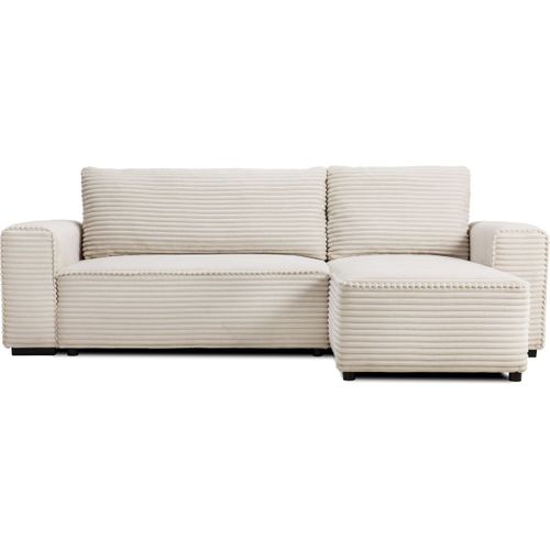 Canapé D'angle Convertible Réversible 3/4 Places En Velours Gros Côtelé Beige - Farrow